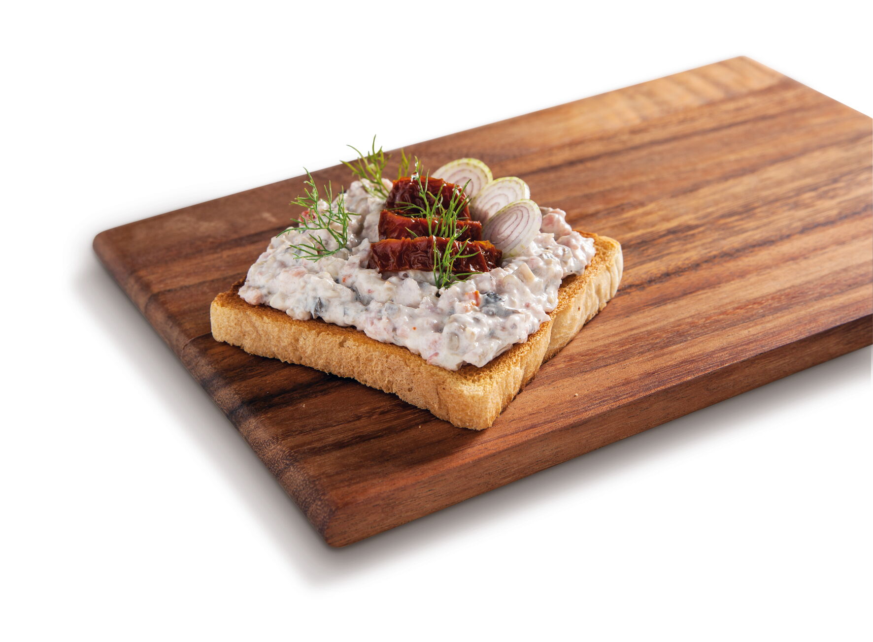 Brotaufstrich Schinken-Champignon mit getrockneter Tomate und Zwiebel - Garniervorschlag